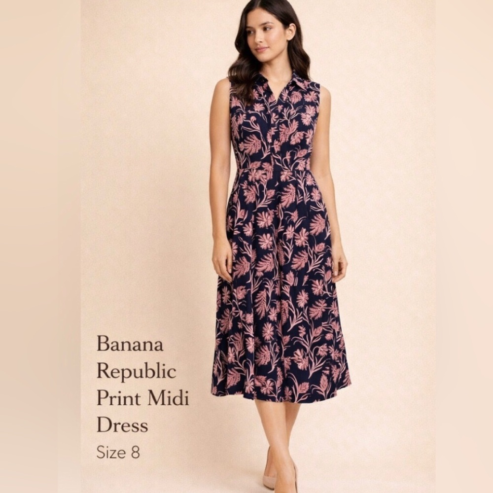 Banana Republic Print Midi Dress Size 8